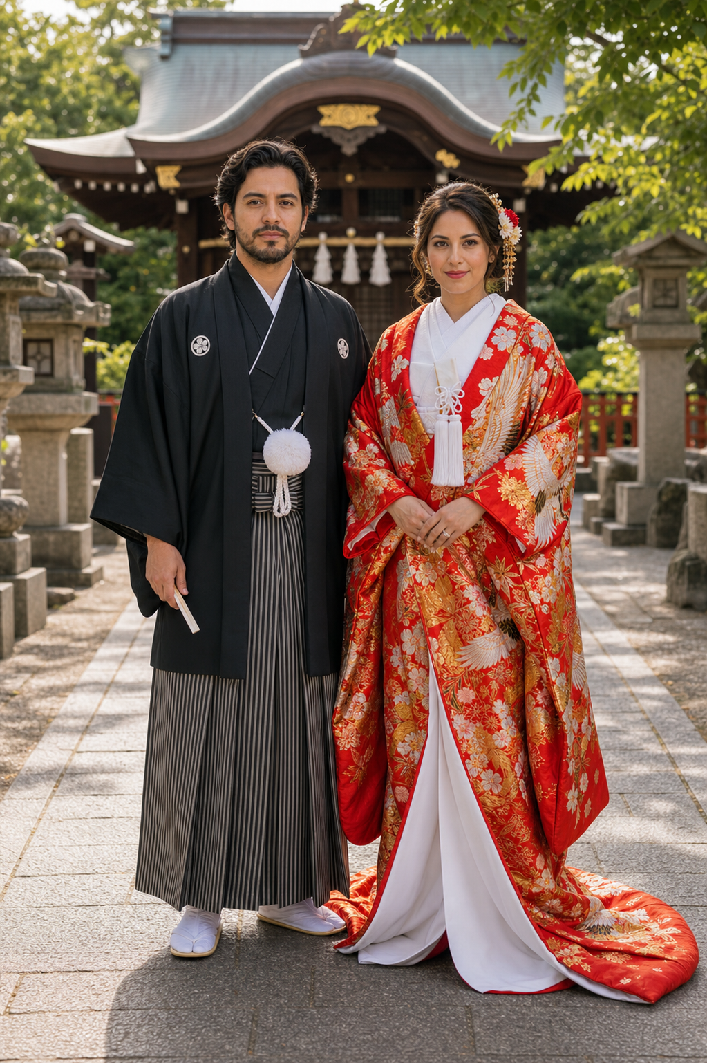 Pareja de cuerpo entero con kimono