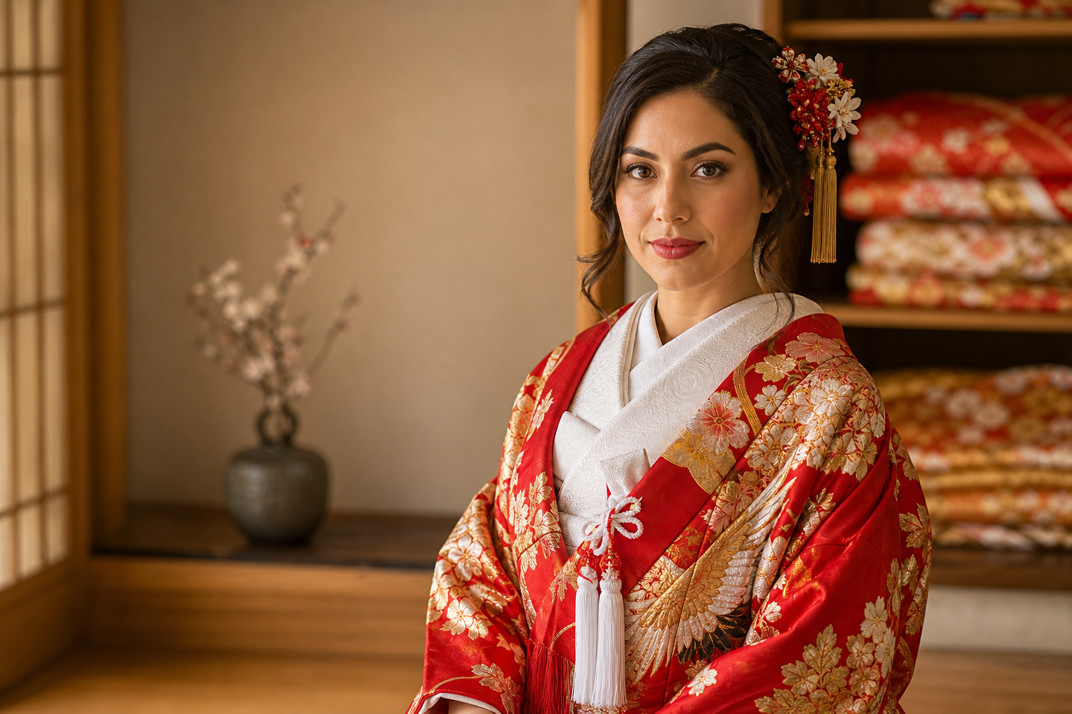 Preparacion de novia con kimono