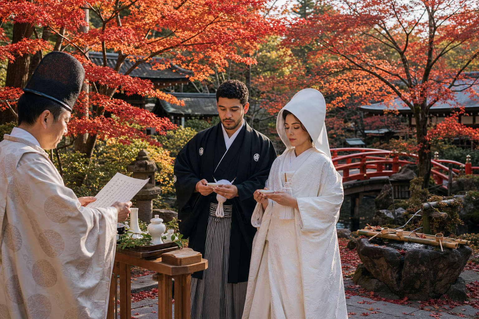 Boda en jardin de santuario japones